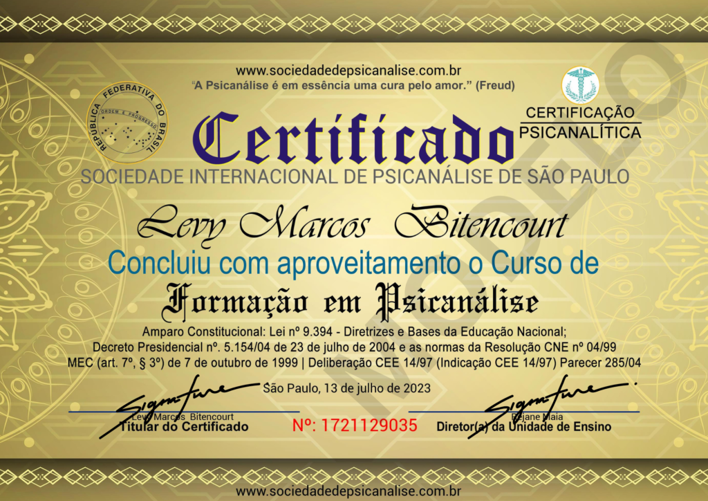 MODELO CERTIFICADO DE PSICANÁLISE