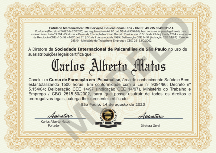 CERTIFICADO DE PSICANÁLISE