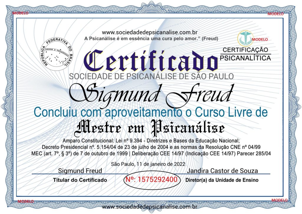 Modelo Certificado Mestrado em Psicanálise - Sociedade de Psicanálise