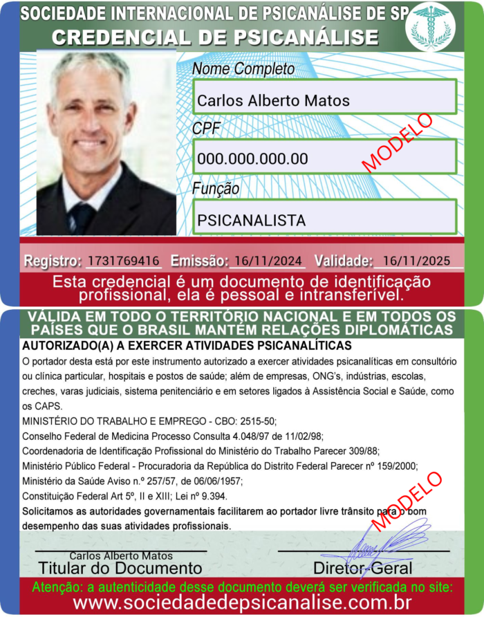 MODELO CREDENCIAL DE PSICANALISTA